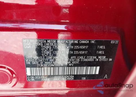 2022 Toyota Rav4 Le from USA, damaged, VIN 2T3K1RFV5NW196016